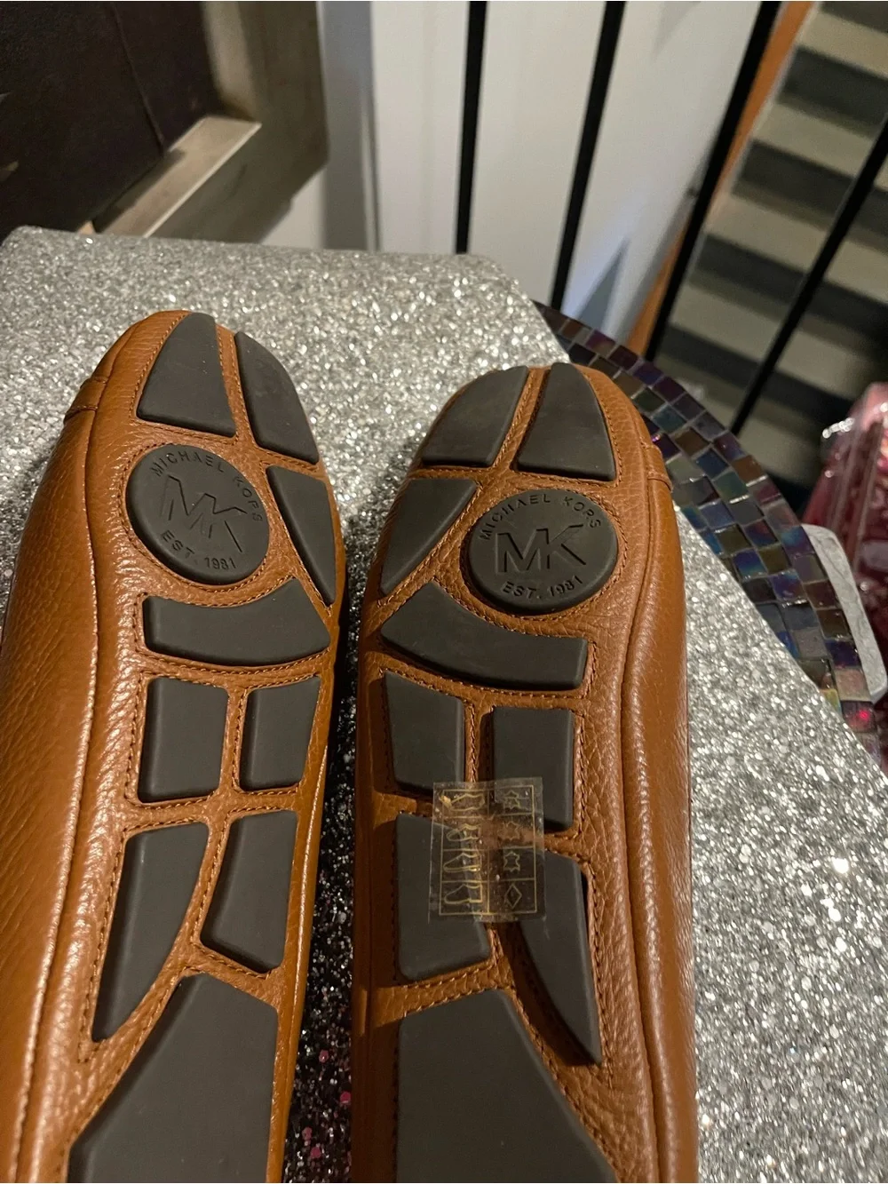 Michael Kors Cognac Leather Ballet Flats with Gold MK Medallion